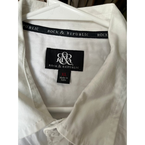 Rock & Republic White Short Sleeve Button Up Shirt Menswear Casual‎ - Picture 4 of 7